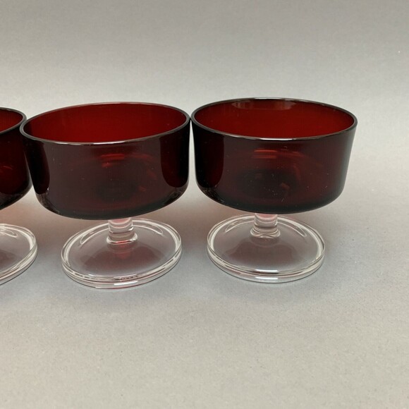 Luminarc Arcoroc Ruby Red Clear Stem Glass Sherbert Compote Lot of 5 - Picture 7 of 11
